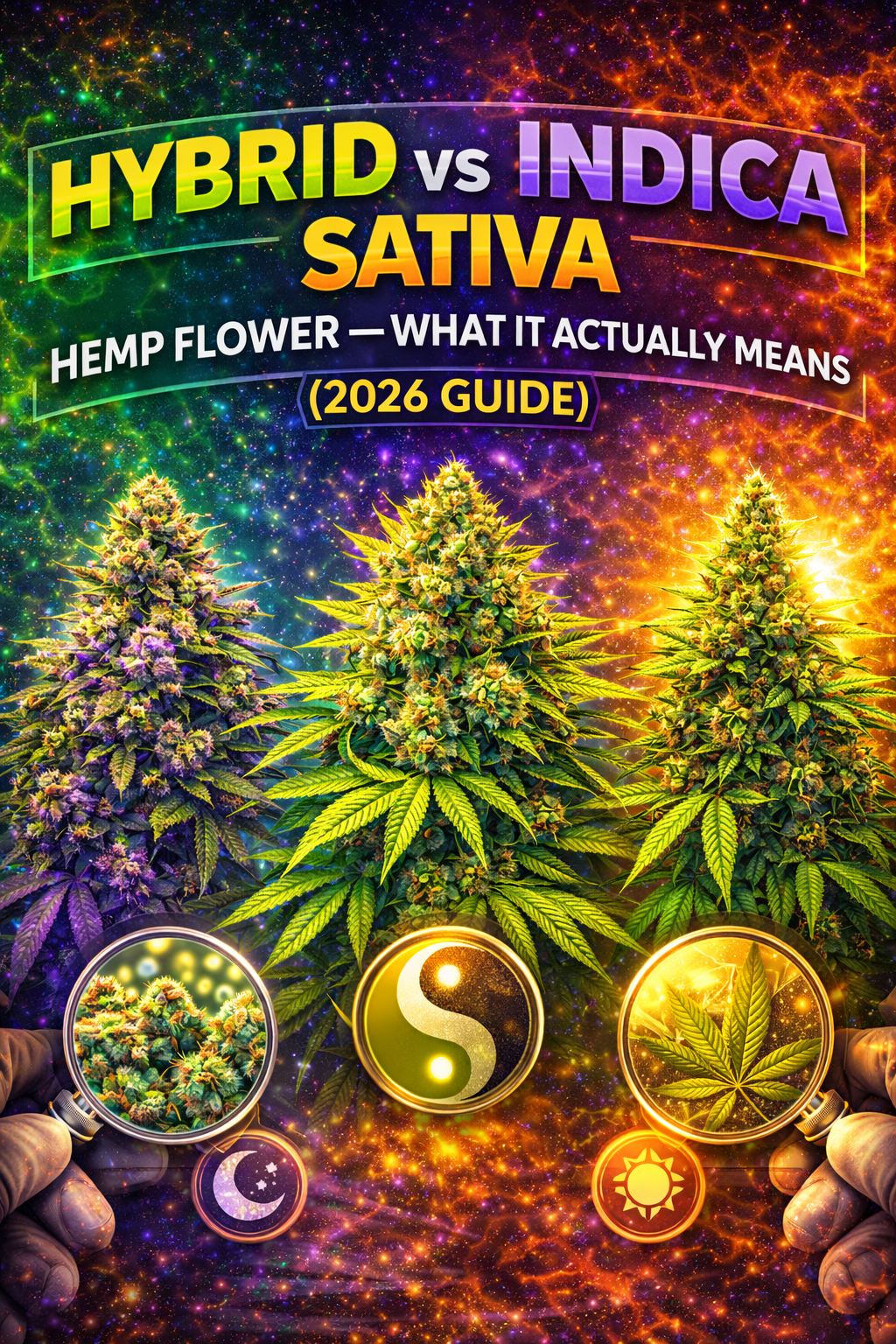 Hybrid vs Indica vs Sativa Hemp Flower — What It Actually Means (2026 Guide)